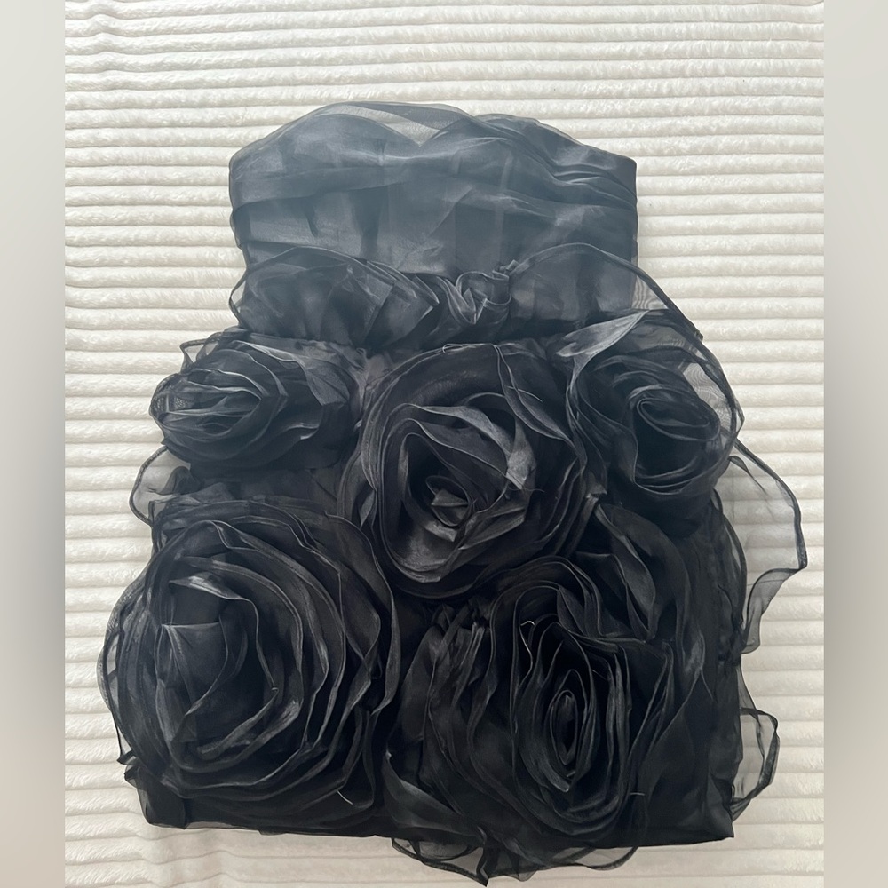 LanTing black flower strapless mini dress